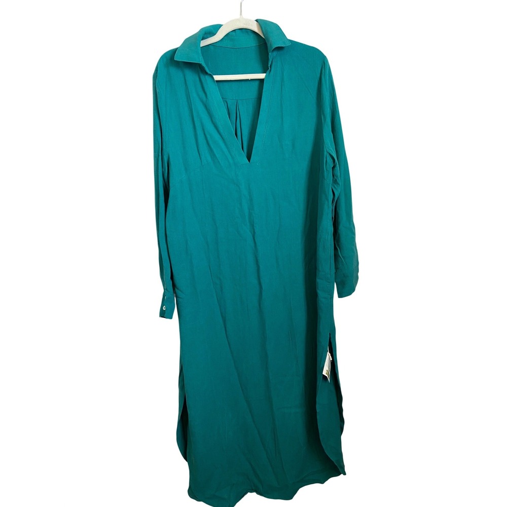 Mybodhi Tunic Dress Linen Blend‎ V-Neck Maxi Kaftan Long Sleeve NWT